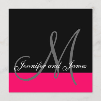 Custom Wedding Invitation Monogram Name Pink Black