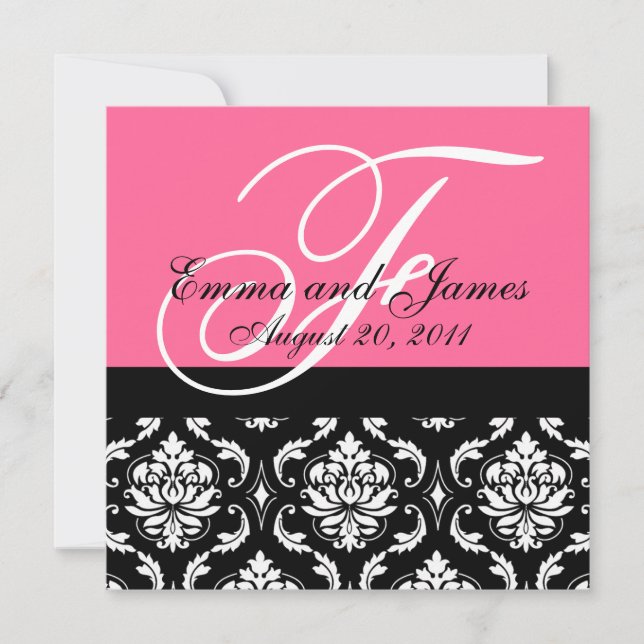 Custom Wedding Invitation Monogram Names Damask (Front)
