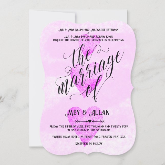 Custom Wedding invitation traditional hearts (Front)