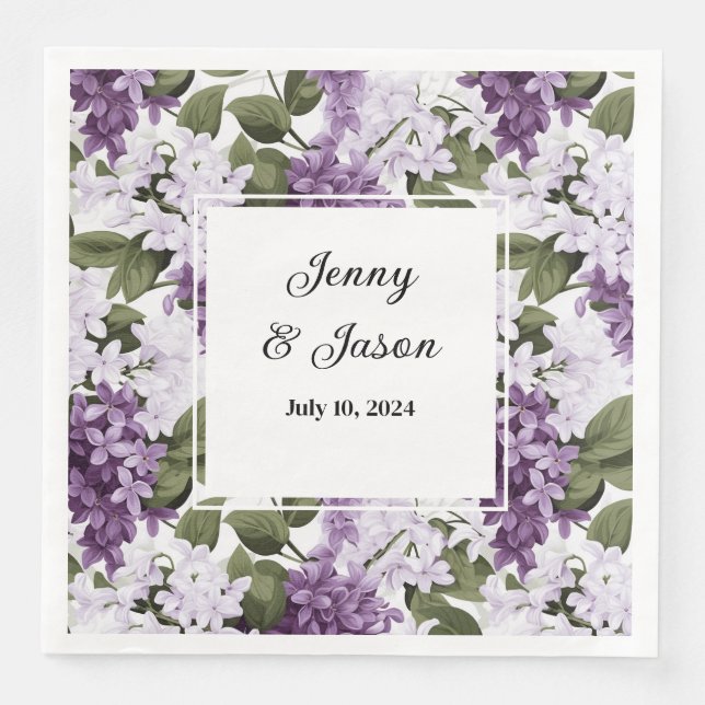 Custom Wedding Lilacs Paper Napkins (Front)