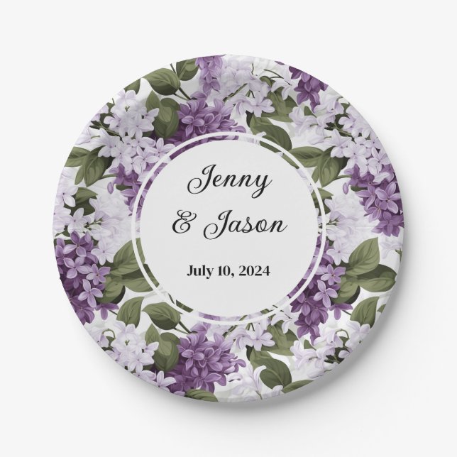 Custom Wedding Lilacs Paper Plates (Front)