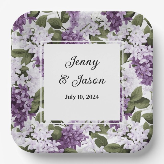 Custom Wedding Lilacs Paper Plates (Front)