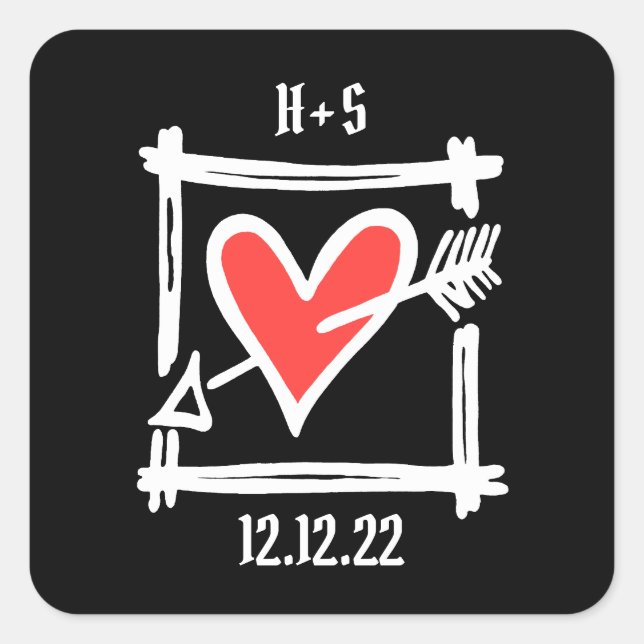 Custom Wedding Love Heart Black and Red Stickers (Front)
