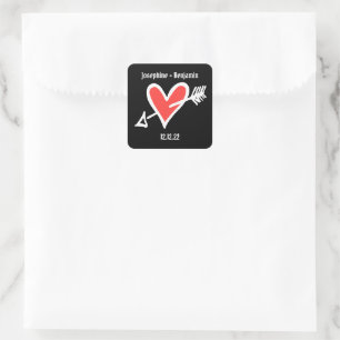 Custom Wedding Love Heart Black & Red Square Sticker
