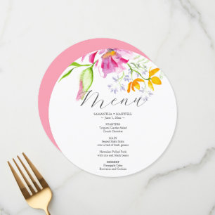 Custom Wedding Menus Watercolor Pink Florals