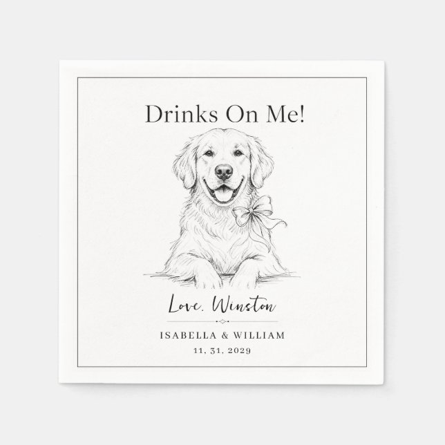 Custom Wedding Minimalist Black Dog Pet Keepsake Napkin (Front)