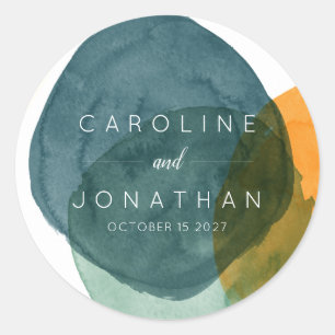 Custom Wedding Modern Elegant Watercolor Green Classic Round Sticker