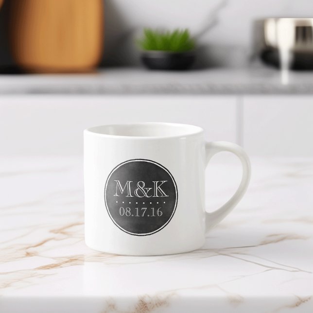 Custom Wedding Monogram Chalkboard Style Espresso Cup (Creator Uploaded)