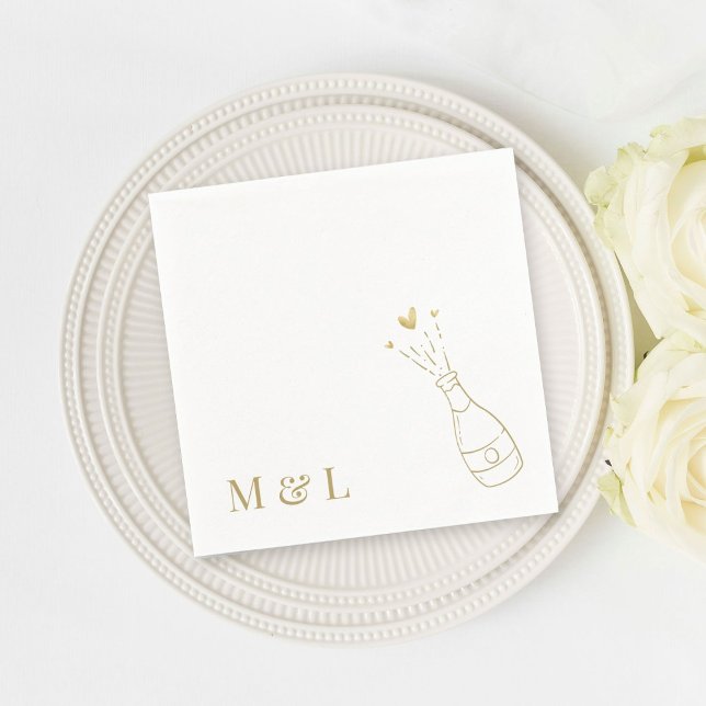 Custom Wedding Monogram Champagne Pop Gold Napkin (Creator Uploaded)