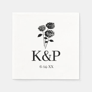 Custom Wedding Monogram Hydrangea Name Etched Napkin