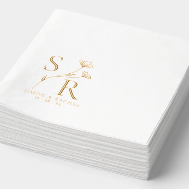 Custom wedding Monogram | initials, names & date Foil Napkins (Detail)