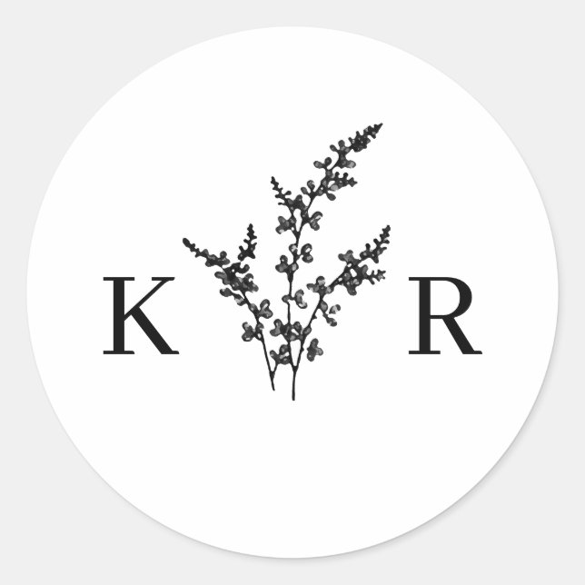 Custom Wedding Monogram Name Etched Flower Classic Round Sticker (Front)