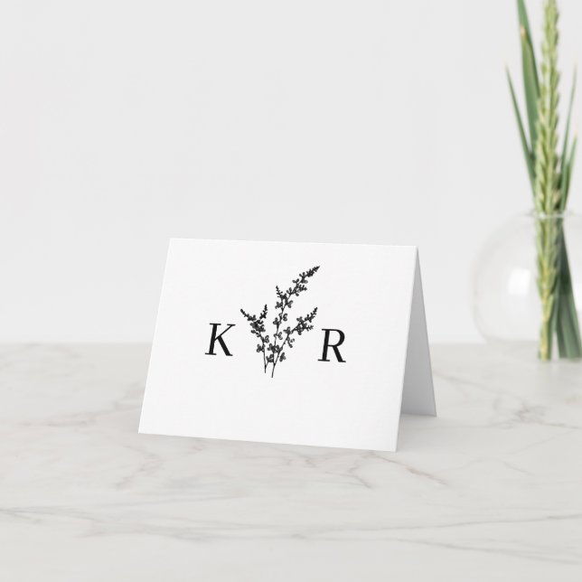 Custom Wedding Monogram Name Etched Flower Thank You Card (Front)