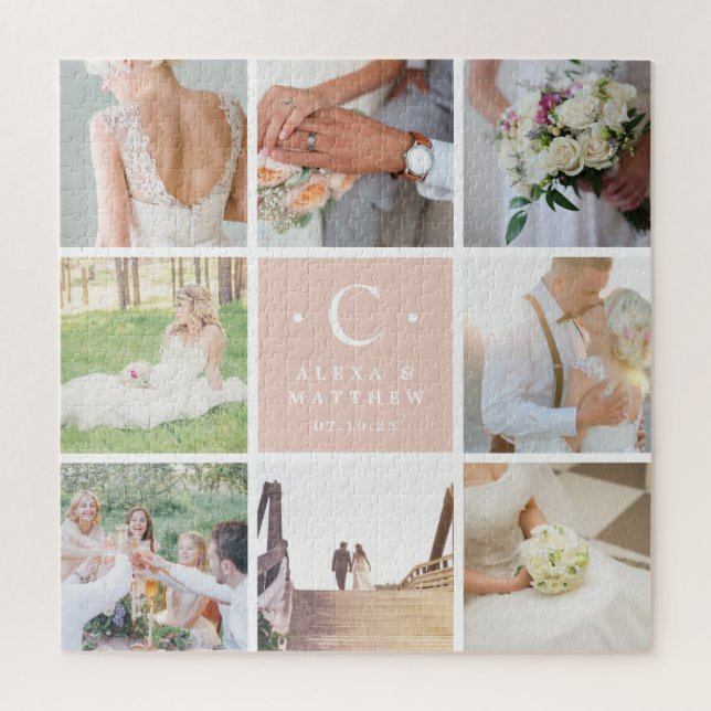 Custom Wedding Monogram Photo Collage Jigsaw Puzzle (Vertical)