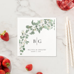 Custom Wedding Monogram Watercolor Eucalyptus Napkin