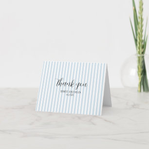 Custom Wedding Name Blue Stripe Thank You Card