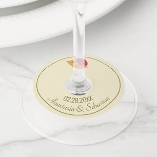 Custom Wedding Name Date Colourful Fall Leaves Wine Glass Tag