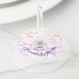 Custom Wedding Name Date Colourful Misty Smoke  Wine Glass Tag