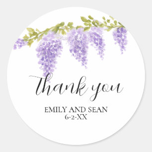 Custom Wedding Name Purple Wisteria Thank You Classic Round Sticker