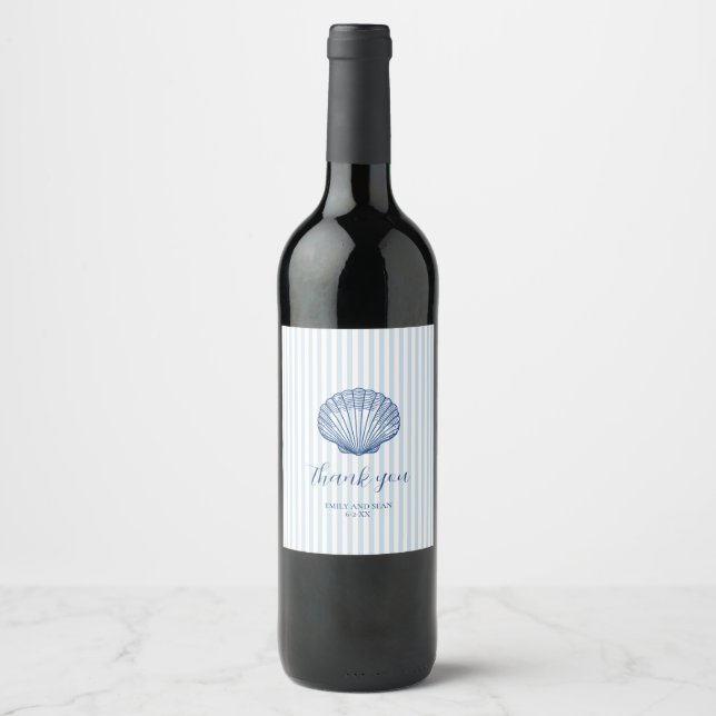 Custom Wedding Name Seashell Thank You Wine Label (Front)