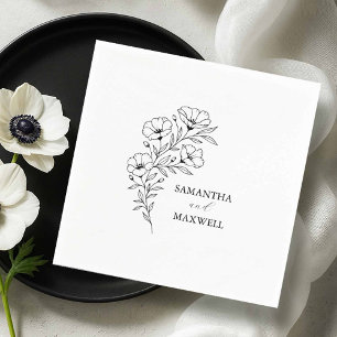 Custom Wedding Napkins Black and White Floral