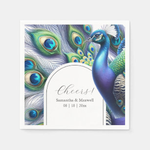 Custom Wedding Napkins Peacock and Feathers