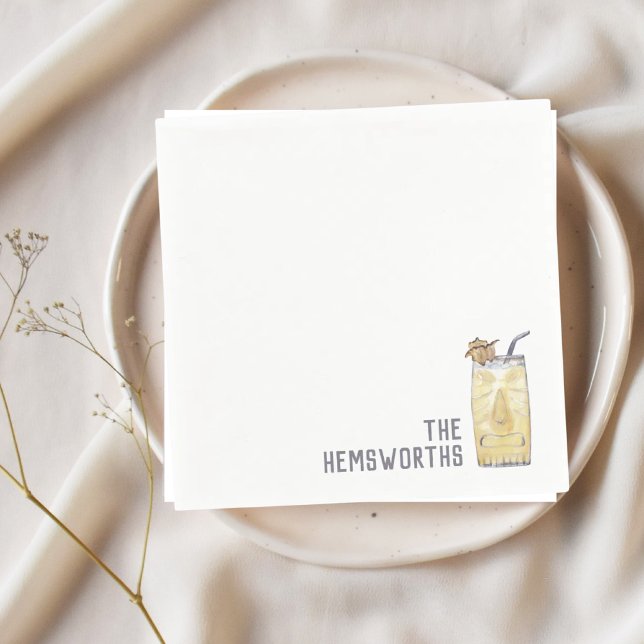 Custom Wedding Napkins Piña Colada Cocktail Hour (Pina Colada Custom Drink Napkins)