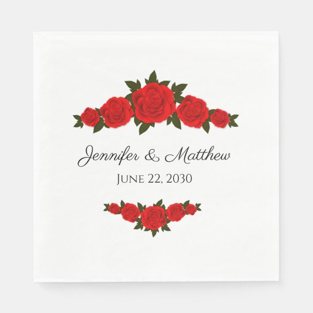 Custom Wedding Napkins with Red Roses (Front)