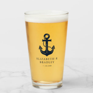 Custom Wedding Nautical Theme Navy Blue Anchor Glass