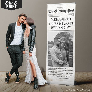Custom Wedding Newspaper Decor, Vintage Wedding  Retractable Banner