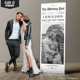 Custom Wedding Newspaper Decor, Wedding Welcome Retractable Banner