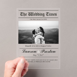 Custom Wedding Newspaper - Save the Date Acrylic Invitations