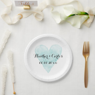 Custom wedding party plates with chic rustic heart