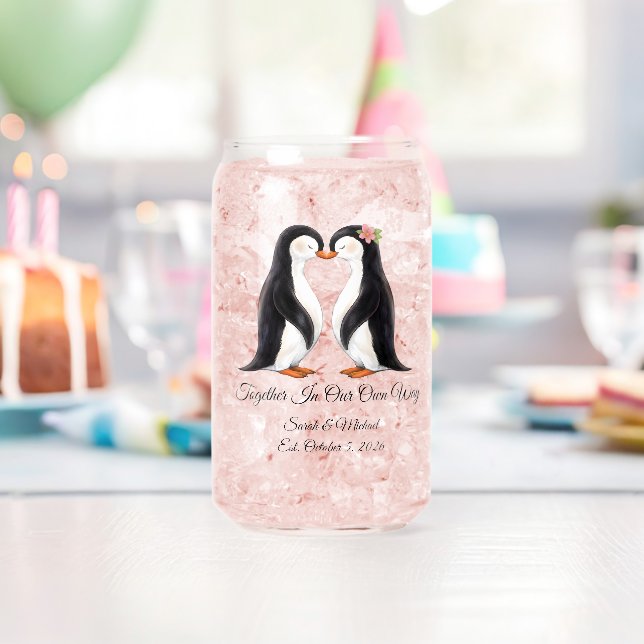 Custom Wedding Penguin Couple  Can Glass (Insitu (Birthday))