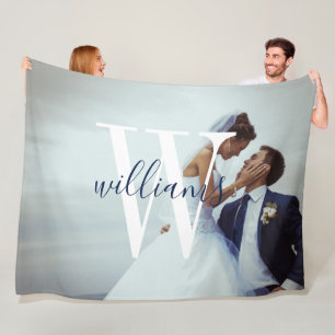 Custom Wedding Photo and Monogram Fleece Blanket