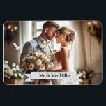 Custom Wedding Photo Announcement Magnet<br><div class="desc">This announcement flexible magnet is shown with a template layout of a sample photo print of a wedding couple. 
Edit and personalise this item and change the sample photo and text to yours,  just click on the personalisation tab and change the photo and text to what you need.</div>
