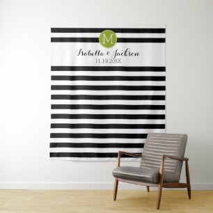 Custom Wedding Photo Backdrop Bride Groom Monogram Tapestry