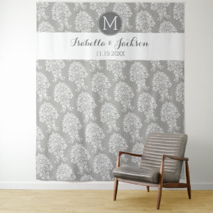 Custom Wedding Photo Backdrop Bride Groom Monogram Tapestry