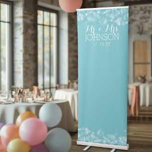 Custom Wedding Photo Backdrop Mr & Mrs Blue Bokeh Retractable Banner