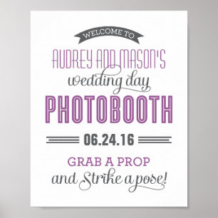 Custom Wedding Photo Booth Sign Purple Grey