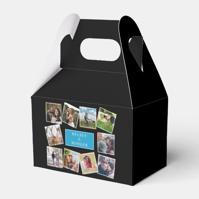 Custom Wedding Photo Collage Black  Favour Box (Front Side)
