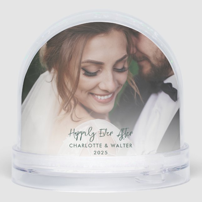 Custom Wedding Photo Happily Ever Christmas Snowglobe (Back)