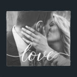 Custom wedding photo Love script gift Fleece Blanket<br><div class="desc">Create a truly memorable and personalised gift with this custom wedding photo fleece blanket. Add your favourite wedding photo to make it truly unique and sentimental. The elegant script font beautifully showcases the word "Love", adding a touch of romance and sophistication to the design. This fleece blanket is not only...</div>