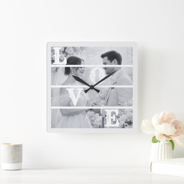 Custom Wedding Photo "LOVE" Square Wall Clock (Home)