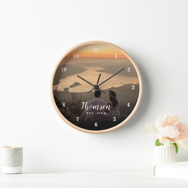Custom Wedding Photo Monogrammed Clock (Home)
