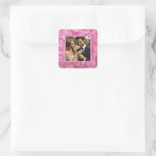 Custom Wedding Photo Pink Floral  Square Sticker
