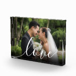 Custom Wedding Photo Script Love<br><div class="desc">Personalize with your favorite wedding photo,  featuring a beautiful white script font with the word love,  creating a unique memory and gift from your special day! Designed by Thisisnotme©</div>