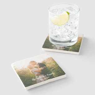 Custom wedding photo stone coaster
