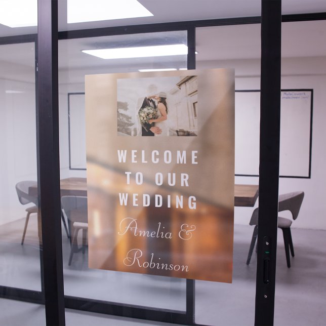 Custom Wedding Photo Welcome | Modern White Script Window Cling (Creator Uploaded)