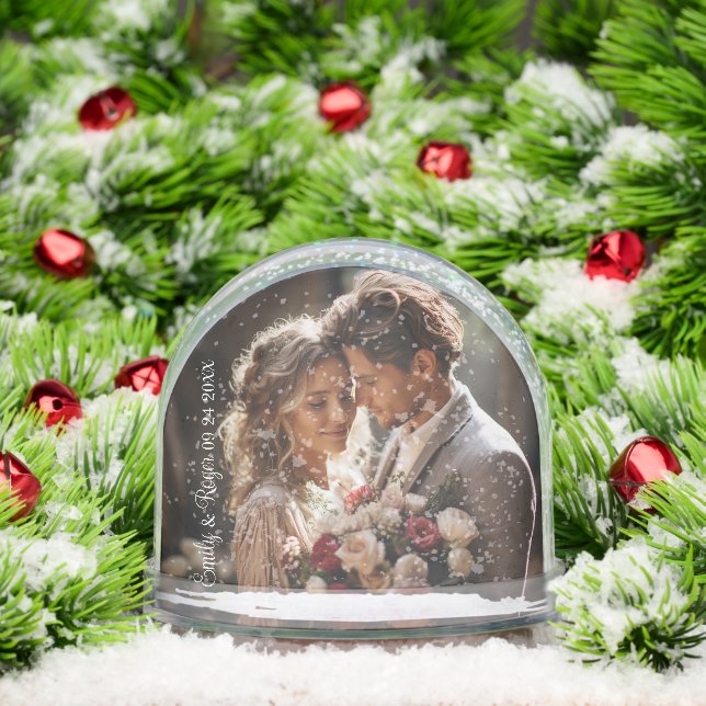 Custom Wedding Photo White Typography Snowglobe (Christmas)
